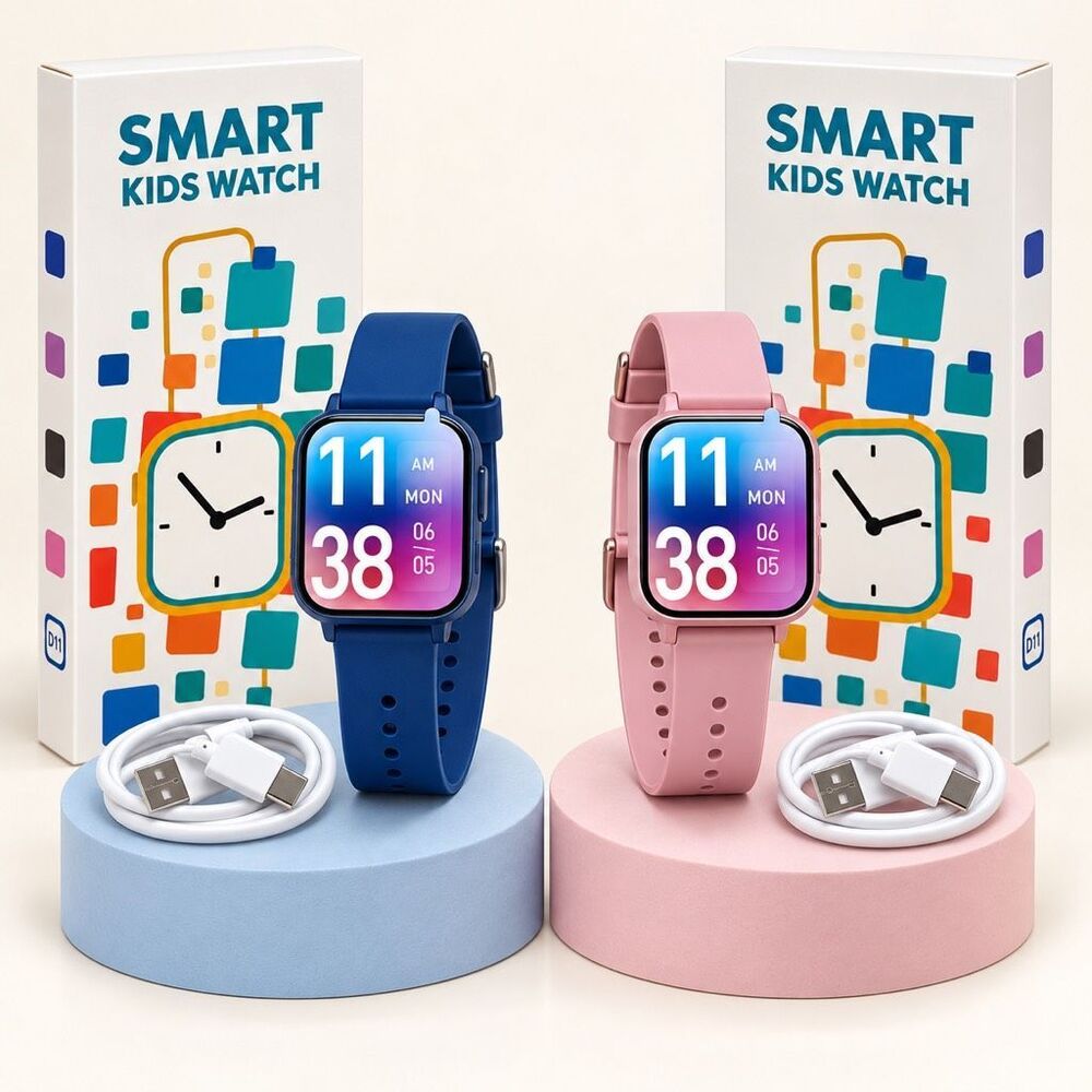 2-Pack Kids Game Smart Watches Blue Pink Learning Games USB Rechargeable